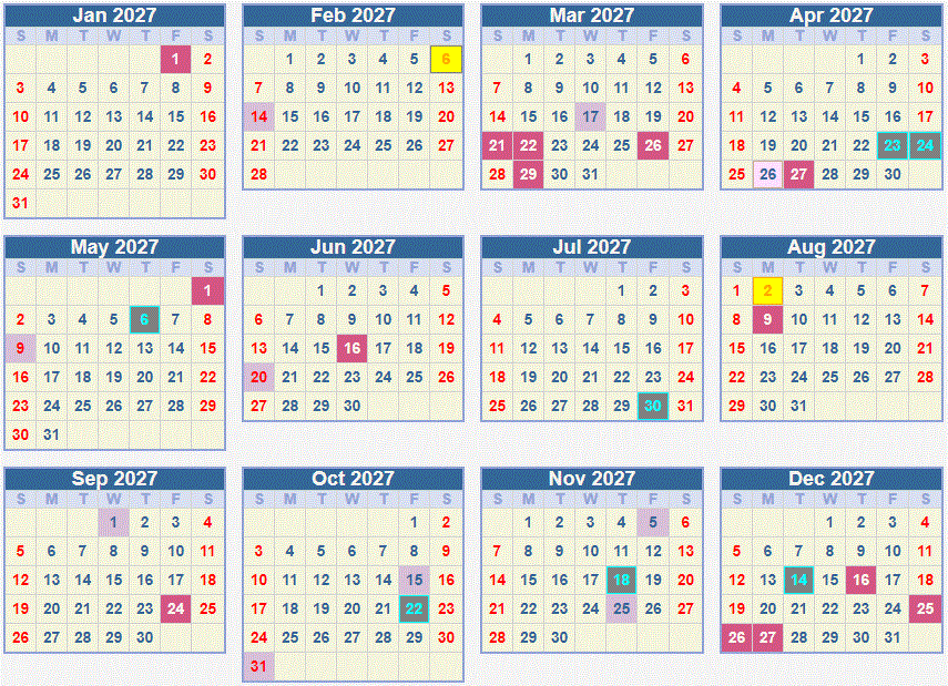 Calendar 2027